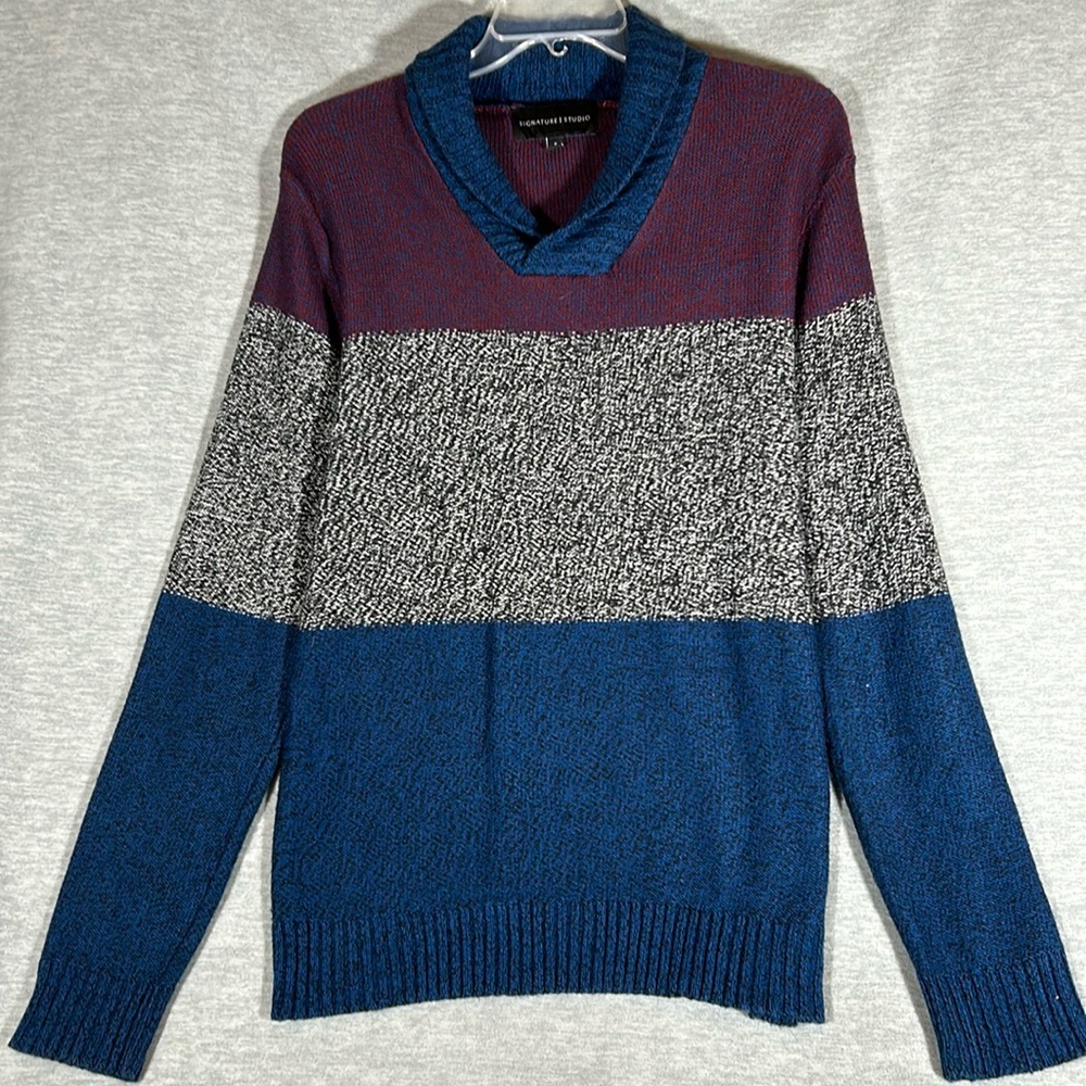 SIGNATURE STUDIO Color Block Oversized Long Line Preppy Collegiate Cowl Collar